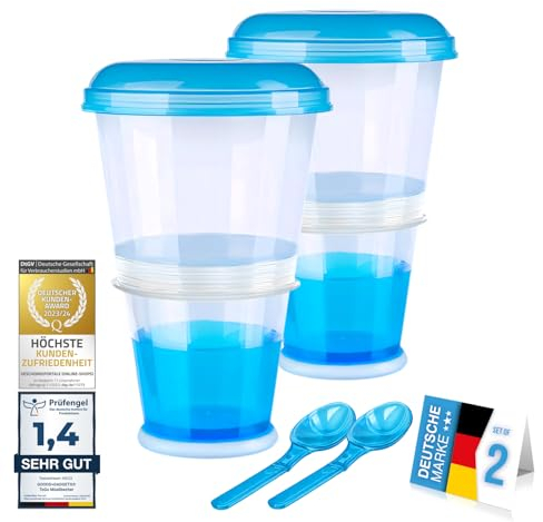 GOODS+GADGETS Müslibecher to Go Deluxe - Joghurt-Becher für unterwegs - Reise Lunchpot mit Löffel und Iso-Kühlfach für Müsli, Cerealien, Porridge und Obst (2, Blau)