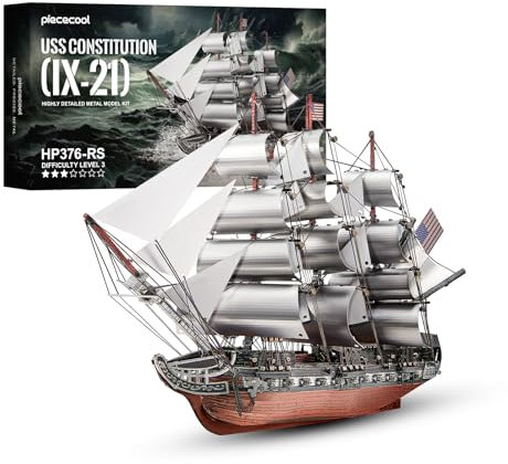 Piececool 3D Puzzle Metall USS Constitution IX-21, 3D Metall Puzzle Fregatte, Modell Schlachtschiff für 340 Edelstahl, Geburtstagsgeschenk, Modellbausatz Erwachsene
