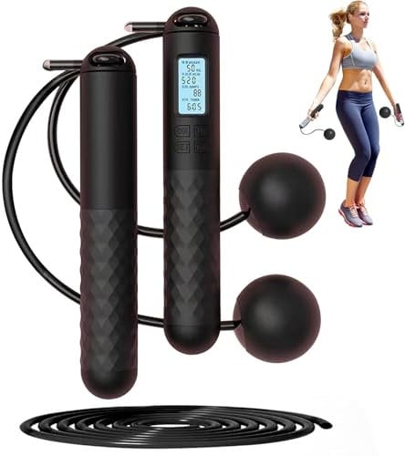 Cordless Skipping Ropes With Counter,6CM Weighted Gravities Ball Jump Rope,Wireless Skipping Rope For Adults Fitness,At Home Workout Experience Equipment For Women Men (Black)