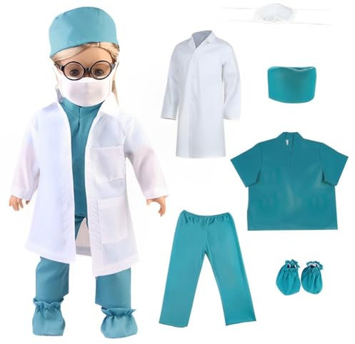 XPEX 6-teiliges Set Simulation einer Krankenschwester Puppenkleidung 35-43 cm für New Born Baby Puppen, puppenkleidung 43 cm,Puppentrage puppenzubehör,süßes Kleid Geeignet für 18-Zoll-Puppen