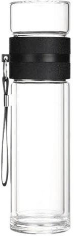 Botella infusora de té de vidrio, taza de viaje con infusor de té, taza infusora de té de 450 ml, botella de agua de doble pared con infusor portátil, taza de viaje transparente para hojas sueltas té