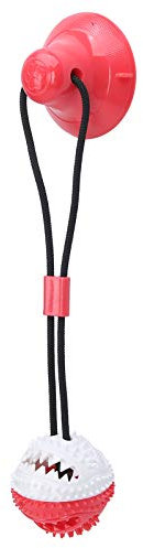 Jouet à mâcher pour chien avec ventouse, boule de distribution de nourriture de nettoyage des dents molaires interactives pour animaux de compagnie, jouets en corde pour petits et (Red White)