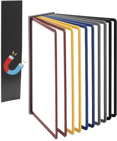 QWORK® Système de Porte Document Mural Magnétique - 10 Panneaux A4 en Noir - Comprenant une plaque magnétique et des vis pour une installation facile