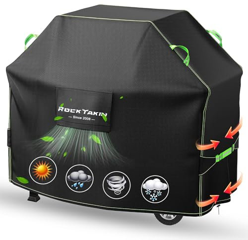ROCKTAKIN Housse de barbecue robuste de 165 cm, housse de barbecue à gaz pour extérieur, imperméable, résistante aux UV et à la décoloration, coupe-vent avec aérations pour Weber Char-Broil Nexgrill
