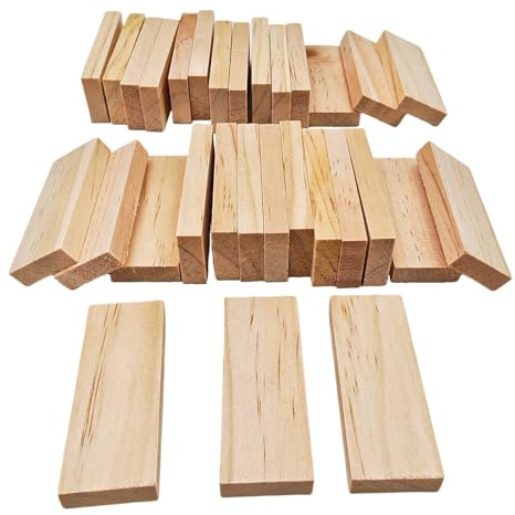 30 Stück kleine unbehandelte Holzstücke zum Basteln, 6x2,3x0,8 cm rechteckige dünne Holzbretter Blanko Schnitzblöcke aus Holz zum Schnitzen, Malen und Brennen