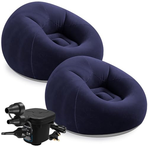 MSYU 2 Pcs Blow up Chairs Inflatable Bean Bag Chairs Camping Chair Inflatable Lazy Sofa Folding Portable Inflatable Chair for Bedroom Living Room Reading Room - Dark Blue