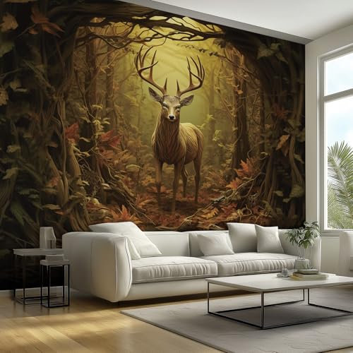 Generisch Fototapete Vlies Tapete Hirsch, Fototapeten Vliestapete, Tapeten Wandtapete Jagd Herbst Wald Tiere, Wohnzimmer, TV Hintergrund Wandtapete, Poster Bilder Wand Deko, 200x140