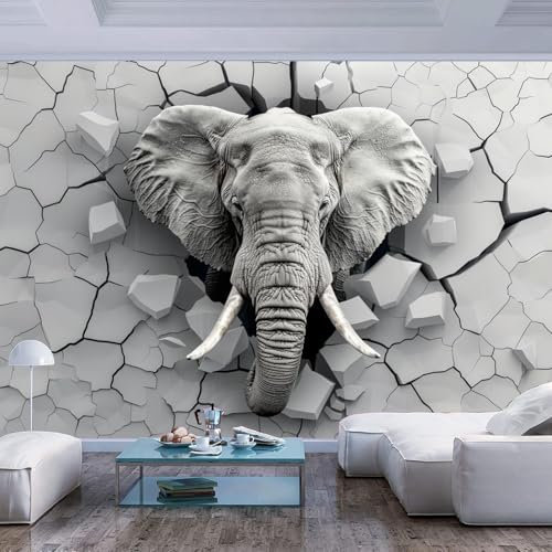 fotomurales decorativos pared 3d Elefante de fantasía rompiendo la pared animal Póster papel adhesivos decorativos Mural impresión HD ecológica Sofá Foto artísticos sofá pintura