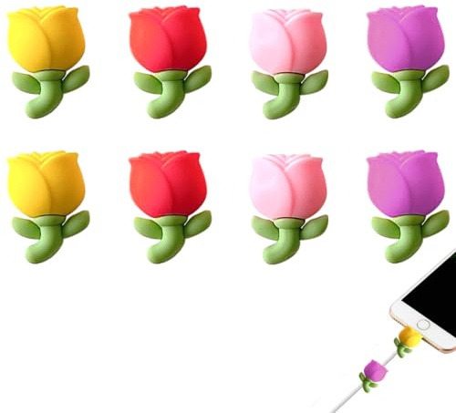 Gaodercha 8Pcs Ladekabel Saver Niedliche Blume Ladeleitung Schutz Hübsche Tulpe Blumen Soft USB Kabel Protector Kompatibel für Typ-c iphone Die meisten Handys und iPad