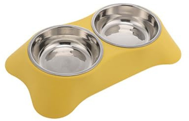 Double Dog Cat Bowls Double Dog Water and Food Bowls Stainless Steel Bowls with Non-Slip Mats for Puppy Small Dogs Cats and Pet etc (Yellow, Small)