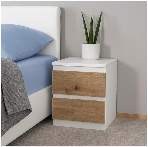 HTI living Nachtkommode 2er Set Weiß-Artisaneiche mit 2 grifflosen Schubladen Nachtschrank Nachttisch
