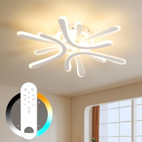 Amdelne Deckenleuchte Wohnzimmer 40W Blume-Design, LED Deckenlampe Dimmbar 2800-6000K Stufenlos mit Fernbedienung/Memory-Funktion, Moderne Deckenbeleuchtung für Schlafzimmer Kinderzimmer, Weiß
