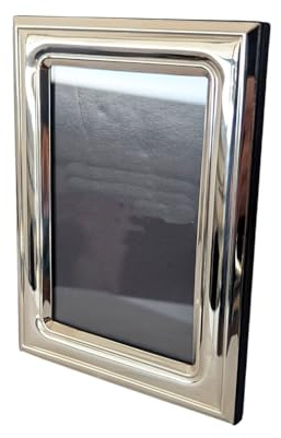 Edler Bilderrahmen 6x9 cm aus 925 Sterling Silber – Glatter Silberrahmen „Worms“ mit Holzrückwand – Handgefertigter Fotorahmen, anlaufgeschützt, für Hoch- & Querformat, glänzend, 1,8 cm Leiste
