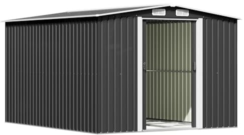 Triumphkey Casetta per attrezzi in metallo, 247 x 301 x 178 cm, con base in acciaio, 13,2 m³, grande capanna per attrezzi con tetto a falde, garage per falciatrici, resistente alle intemperie