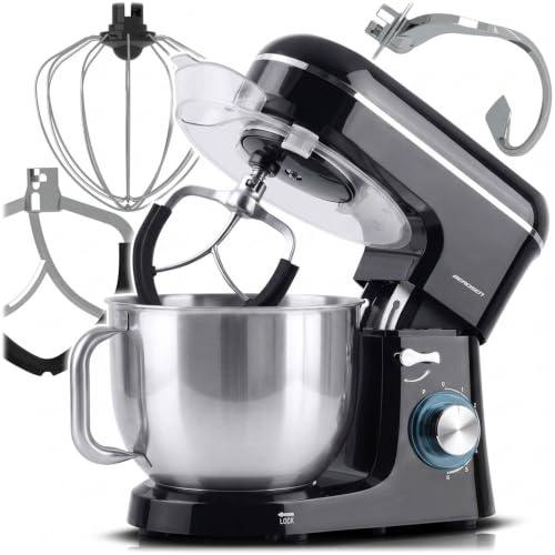 Berdsen Küchenmaschine 1400W - Küchengeräte Mixer - Edelstahlschüssel 6 L - Multifunktional - 6 Geschwindigkeitsstufen - Schwarz Silber