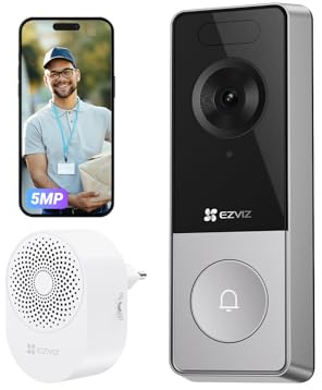 EZVIZ 3K 5MP Battery Video Doorbell Wireless with Chime, 2.4Ghz WIFI 6, CP8 | Clear in Backlight & No Distortion, Colour Night Vision, Smart Human Detection, No Monthly Fee, 9600mAh Battery, Weatherproof