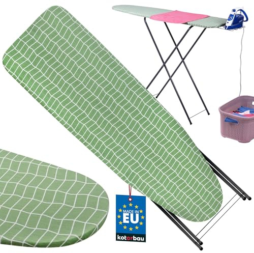 KOTARBAU® Bügelbrett, Bügelbrett mit Bügeleisenhalterung 118 x 36 cm | Verstellbares, Schutzhülle, Grünes Karomuster