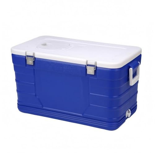 KiBcsLic Isolierter Aufbewahrungsbehälter Kühlbox Transportbox Isolierkiste Thermobehälter mit Deckel Frontverschluss Tragegriffen Und Ablass aus HDPE PU für, Blau, 52L
