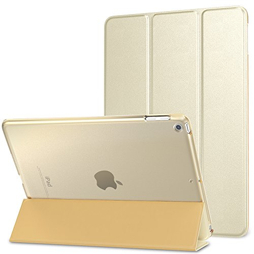 MoKo Hülle Kompatibel für iPad 9.7 2017/2018, 5./6. Generation - PU Leder Tasche Schutzhülle Schale Smart Case mit Transluzent Rücken Deckel Auto Schlaf/Wach Stanfunktion, Champagne Gold