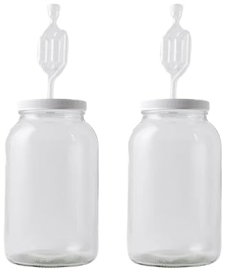 2-Pack 1 Gallon Glass Jar with Lid | Wide Mouth Twin Bubble Airlock Set