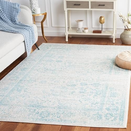 Safavieh Adirondack Collection Tapis Vintage à Poils Courts pour Salon, Salle à Manger, Chambre à Coucher Ivoire et Bleu Clair, 155 x 229 cm
