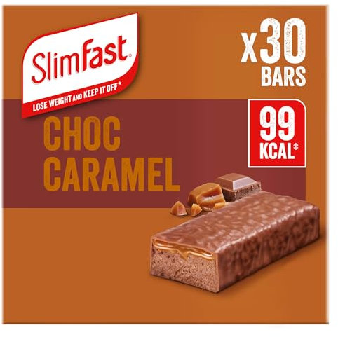 SlimFast Snack Bar, Low Calorie Snack, Choc Caramel Flavour, 30 X 26 G Multipack (Packing May Vary)