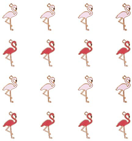 PH PandaHall 30pz Ciondolo Fenicottero Rosa Pendenti in Lega di Smalto Flamingo per Gioielli e mestiere e Decorazione Fai da Te, Oro Chiaro, Rosa, 26x14x2,5mm, Foro: 1mm, 15pcs/Color