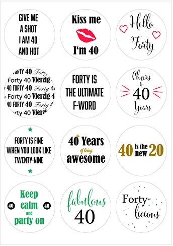 12 Aufkleber mit Motiv für Geburtstagsfeier, 6 cm Durchmesser, 40. Geburtstag - Geburtstagsaufkleber - Geburtstagssticker - Sticker - Partysticker