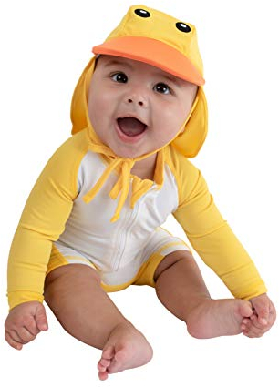Cuddle Club Costume da Bagno Neonato Sunzies - Tutina da Spiaggia - Costumi Interi Coprenti per Bambini - Papero Giallo - 12-18 Mesi