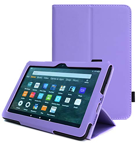 TECHGEAR Custodia in Pelle Disegnato per Amazon Fire HD 8 / HD 8 Plus 2020, Cover di Alta qualità in PU Pelle con Supporto e Cinturino a Mano e Funzione Auto Svelgia [Viola]