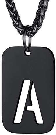 Bandmax Erkennungsmarke Buchstabe A Kette Schwarz hohle Initiale Anhänger mit 55+5cm/3mm Weizenkette schlicht Dog Tag Kette Modeschmuck Accessoire