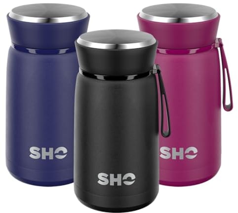 SHO Lebensmittelbehälter – vakuumisoliert, doppelwandiger Edelstahl-Flachmann und Lebensmittelbehälter – 10 Stunden heiß und 20 Stunden kalt – 530 ml 800 ml – BPA-frei (Jet Black, 800 ml)