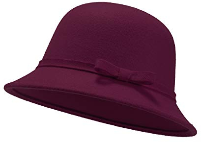 UltraKey Damen Filz Eimer Hut, verstellbare Vintage Bowler Wildleder Wollmütze mit Schleife Weinrot