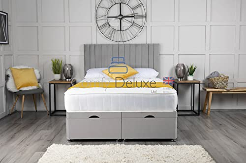 Comfy Deluxe LTD Plush Velvet Ottoman Storage Divan Bed Side Lift Open with Vertical Panel Apollo Headboard (4FT6 Double (140cm X 192cm), Silver)
