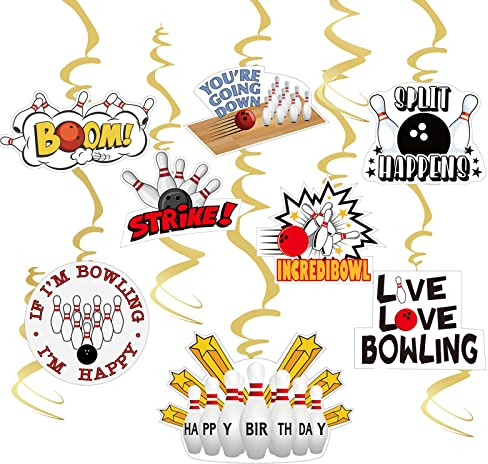 Bowling Dekoration 8 Stück Spiralen Luftschlangen Bowling Party Hängedeko Kindergeburtstag Gartenparty Folienspiralen Bowling Geburtstag Deko