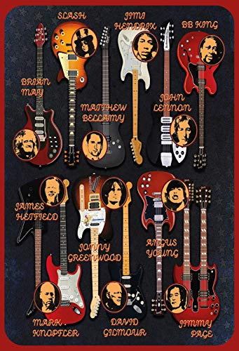Tin Sign Blechschild 20x30 cm Legendäre Gitarren berühmter Musiker Rock Pop Blues Jazz Wand Deko Bar Kneipe Cafe Sammler Geschenk