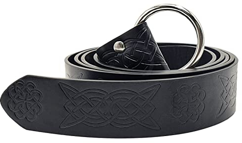 Mittelalterlicher Ledergürtel Viking Knight Belt Geprägter PU-Ledergürtel Bund für Herren Damen Kreuzrittergürtel Keltischer Rittergürtel Verstellbare Träger Ringgürtel Aus Leder LARP (Schwarz)