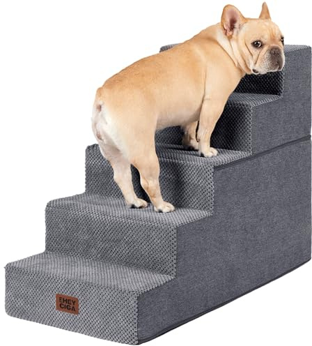 EHEYCIGA Dog Stairs for High Bed 22.5 H, 5-Step Dog Steps for Bed, Pet Steps for Small Dogs and Cats, Non-Slip Balanced Pet Ramp Indoor, Grey