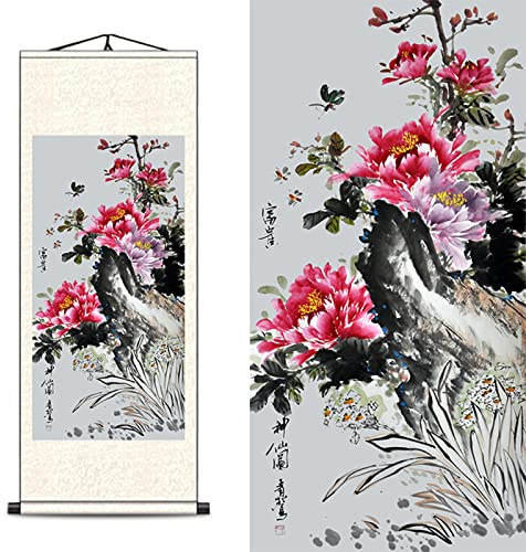 FOVNOT Chinesische Wandbildrolle - Japanisch-inspirierte Asiatische Wanddeko für Wohnzimmer, Orientalische Zimmerdekoration mit Einzigartigem Kunstwerk-Stil