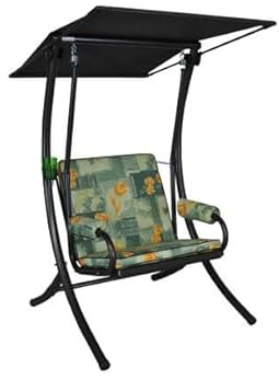 Angerer Freizeitmöbel GmbH Hollywoodschaukel 1-Sitzer Royal - Gartenschaukel Made in Germany - Schaukel zum Sitzen und Entspannen - einfache Montage (Grün-Orange geblümt)