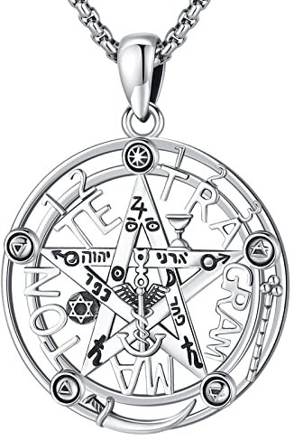Eusense Tetragrammaton Halskette 925 Silber Pentagramm Anhänger Talisman Schutz Amulett Wicca Schmuck Hexe Kette für Herren Damen Unisex