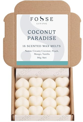 Coconut Paradise Soy Wax Melts 16 Pack | Tropical, Creamy & Dreamy | Natural, Vegan & Plastic Free | Up to 96 Hrs Scent | Pet Safe | Handmade in UK – Fosse Living