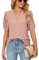 EDOTON Damen Tshirt Kurzarm Bluse V Ausschnitt Casual Sommer Solide Hohle Blase Ärmel Lose Tops Tuniken für Damen (L,Haut Rosa)