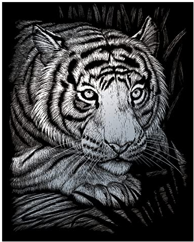 Royal & Langnickel - Kratzbild Weißer Tiger, Silber, Kratzbilder für Kinder und Erwachsene, mit Kratzstift und Vorlage