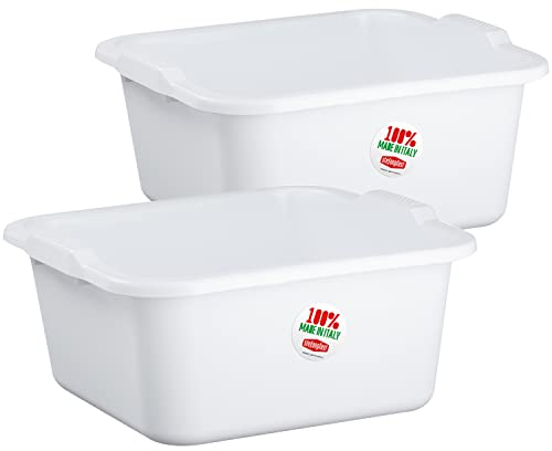 #11 2X Schüssel 16 Liter quadratisch 38x37x18 cm weiß - aus PP-Kunststoff - Universal Haushaltsschüssel Waschschüssel Küchenschüssel Spülschüssel Kunststoff Fußbad Pflege - nestbar