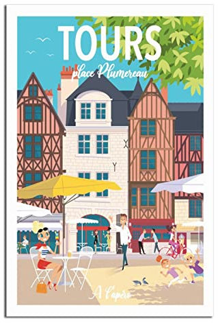 RONGCHENG Touren France Street Vintage Reiseposter Leinwand Kunst Zuhause Wanddekoration Bild Poster Druck Gemälde Geschenk Poster