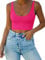 REORIA Damen Sexy Top mit tiefem U-Ausschnitt doppelt gefüttert nahtlos ärmellos kurzes Cami Tanktop Yoga Crop Tops Neon Rosenrot L