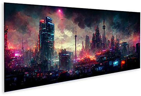 islandburner Wandbild Cyberpunk Stadt Landschaft Fantasy auf Leinwand Bilder Bild Poster