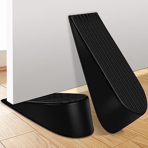 Rubber Door Stop, Extra Large Door Stops Wedge, Heavy Duty Door Stopper for Floor, No Slip Door Wedge Black Doorstop for Carpets, Wood, Tiles (2 Pack)