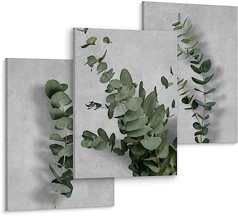 Muralo - Wandbilder Set - Leinwand Bilder Set Aufhängefertig - Bilder für Wohnzimmer Schlafzimmer - Moderne Wanddeko - Grüne Blätter - 3 Bilder 30x40 cm
